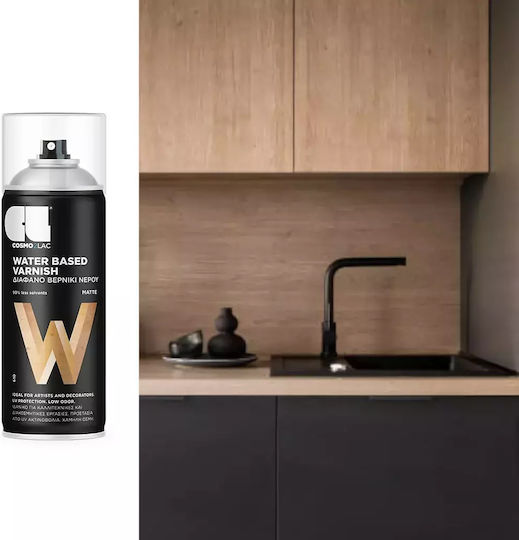 Cosmos Lac Σπρέι Βερνίκι Water Based Varnish με Ματ Εφέ Διάφανο 400ml