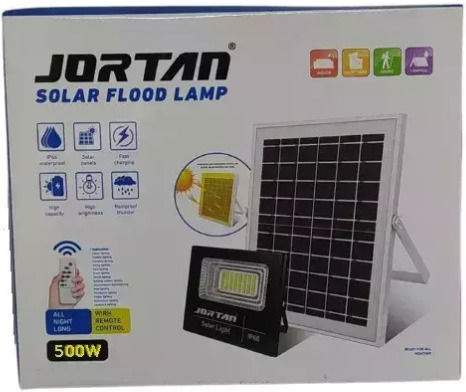 Jortan Waterproof Solar LED Flood Light 500W Cold White 6500K with Photocell and Remote Control IP66