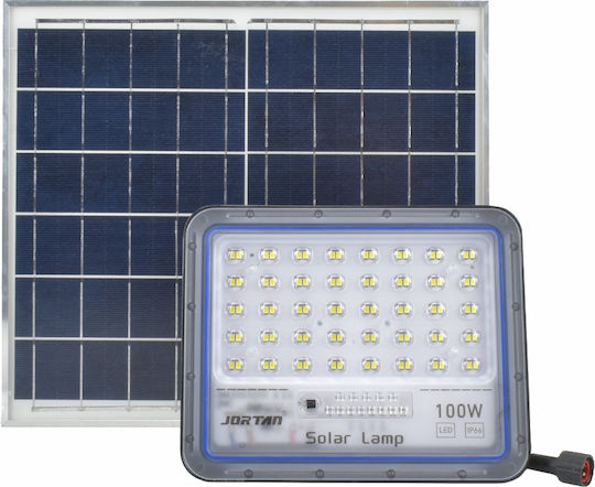 Jortan Waterproof Solar LED Flood Light 100W Cold White 6500K with Photocell and Remote Control IP66