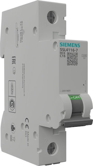 Siemens Автоматичен Прекъсвач 16Спецификация Еднополюсен AC/DC 5SL4116-7