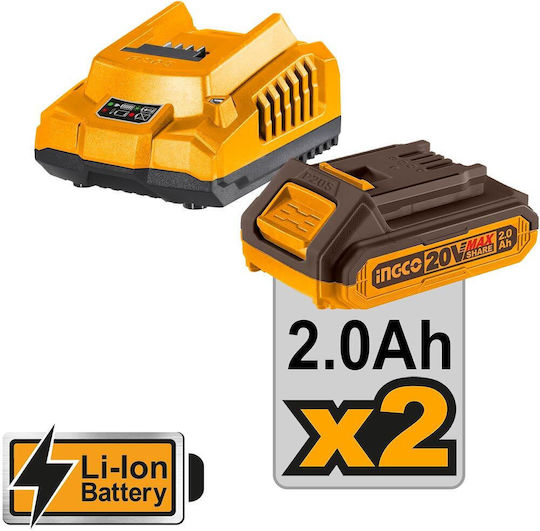 Ingco CIRLI2028E Παλμικό Κατσαβίδι Μπαταρίας Brushless 20V 2x2Ah