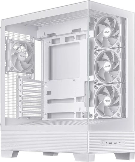 Asus A31 PLUS Gaming Midi-Turm Computergehäuse mit Seitenfenster und ARGB-Beleuchtung Weiß