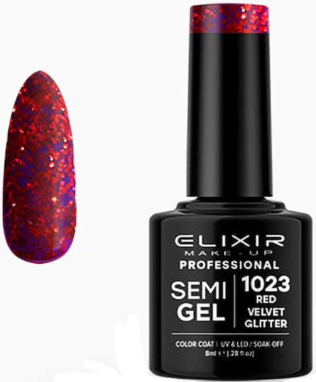 Elixir Semi Gel Ημιμόνιμο Βερνίκι Νυχιών 1023 Red Velvet με Glitter 8ml
