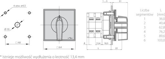 Spamel Еднополюсен Релсов превключвател 230V 16Спецификация