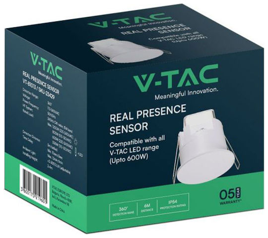 V-TAC Verkabelter Bewegungsmelder 360° Reichweite 3m