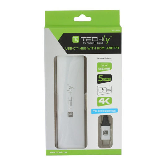 Techly USB-C Docking Station με HDMI 4K PD Ασημί (IADAP USB31-DOCK4)