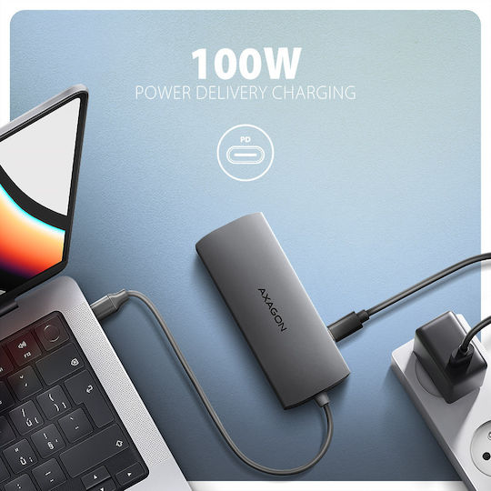 Axagon USB-C Docking Station mit HDMI 4K PD Ethernet Silber (HMC-8HLSA)