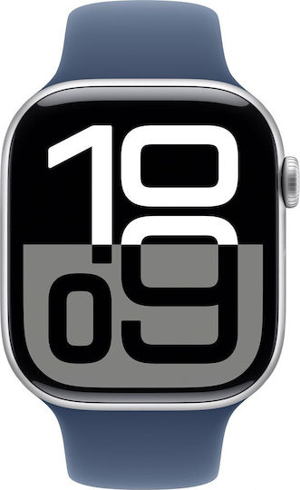 Apple Ceas Seria 10 Cellular Aluminiu 46mm Waterproof cu eSIM și Pulsometru (Sport Albastru Denim - S/M)