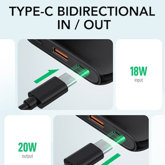 Charmast W1150 S12W Power Bank 10000mAh 20W με Θύρα USB-A και Θύρα USB-C Λευκό