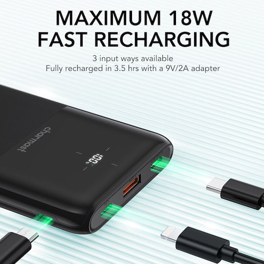 Charmast S12B Power Bank 10000mAh 20W με Θύρα USB-A και Θύρα USB-C Power Delivery Μαύρο