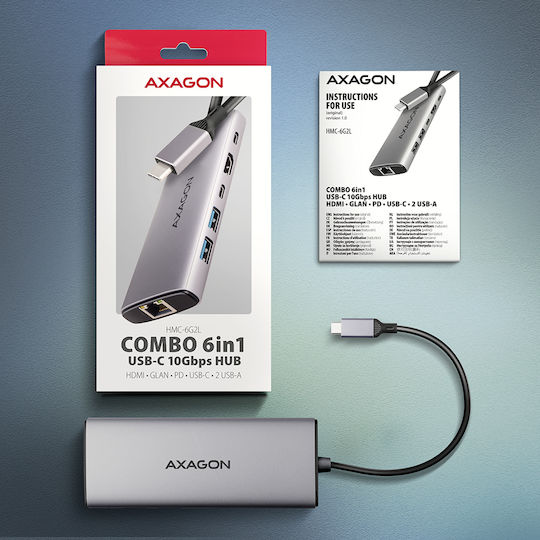 Axagon Hub 6 Θυρών USB 3.2 με σύνδεση USB-C Ασημί