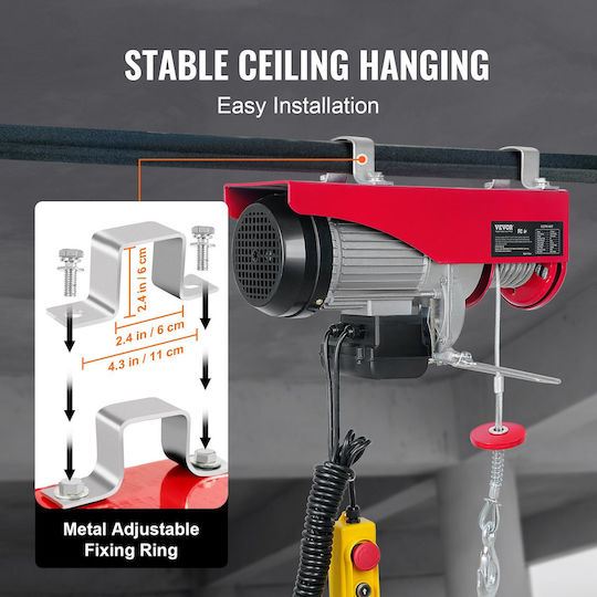Electric Hoist 1600 W Wired Remote Control Max Lifting Height 6/12 M Speed 10 M Min Capacity 500 1000 Kg