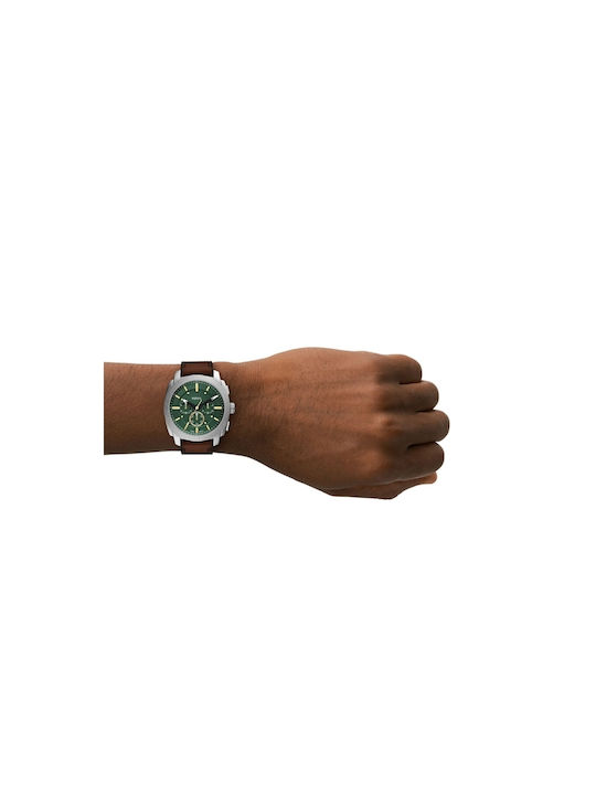 Fossil Ανδρικό Ρολόι 44mm Χρονογράφος Μπαταρίας με Καφέ Δερμάτινο Λουράκι