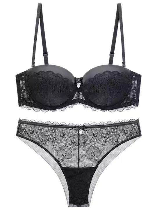 Camelia Lingerie Set with Padded Bra with Floral Lace, Underwire, and Satin Detail with Panty