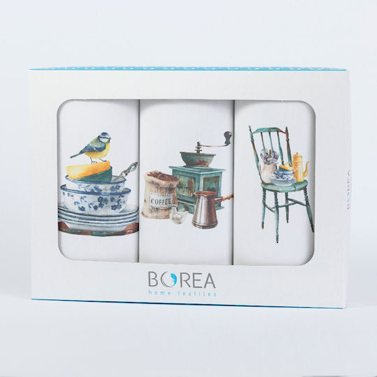 Borea Чаена кърпа от 100% Памук в Бял Цвят 50x70см 3бр