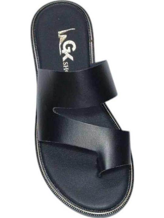 Leather Women's Flat Sandals in Black Color