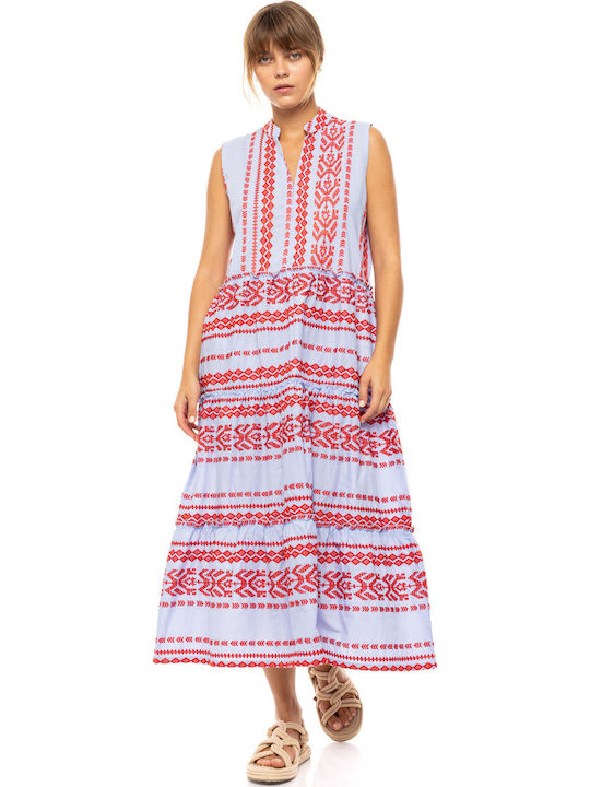 Γυναικείο Beachdress Pink Label Εμπριμε Maxi Φόρεμα Cotton
