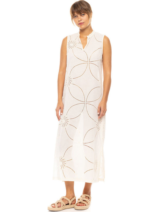 Damen Strandkleid Pink Label Weißes Midikleid Normale Passform Baumwolle