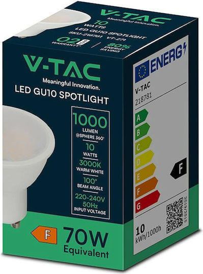 V-TAC LED-Lampe 10W für Fassung GU10 Warmes Weiß 1000lm