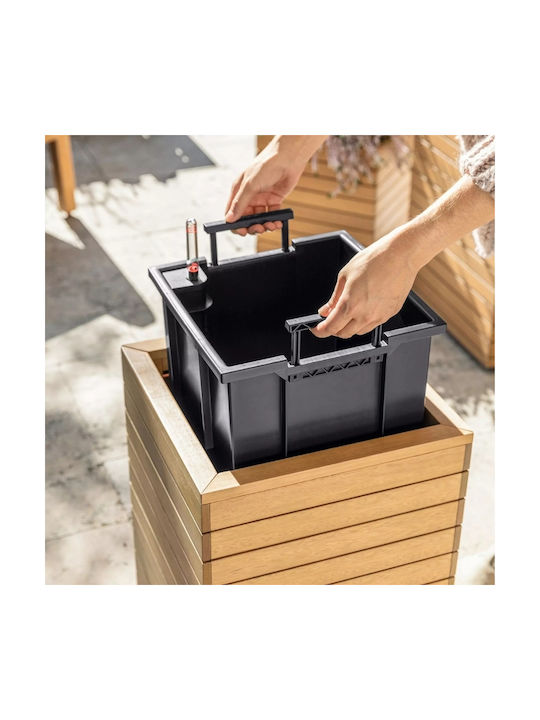 Lechuza Palo Natural Wood Low 35 Επιδαπέδια Γλάστρα 35x35x37cm Αυτοποτιζόμενη Δοχείο Φυσικό Ξύλο Ευκαλύπτου
