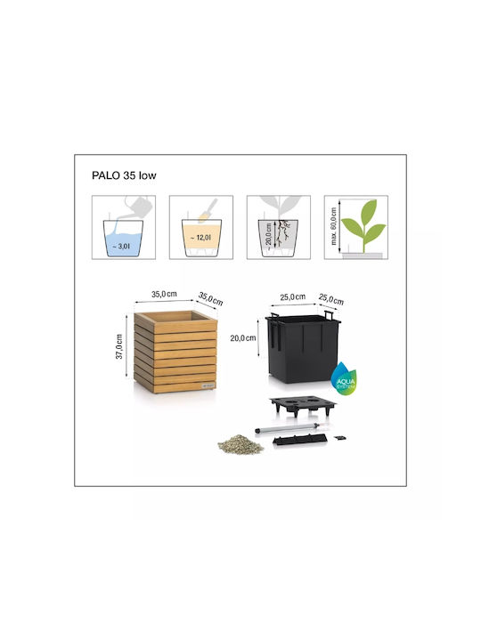 Lechuza Palo Natural Wood Low 35 Επιδαπέδια Γλάστρα 35x35x37cm Αυτοποτιζόμενη Δοχείο Φυσικό Ξύλο Ευκαλύπτου