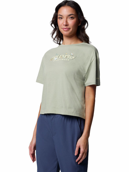Bend Graphic Γυναικείο Crop Top Βαμβακερό Κοντομάνικο Χακί