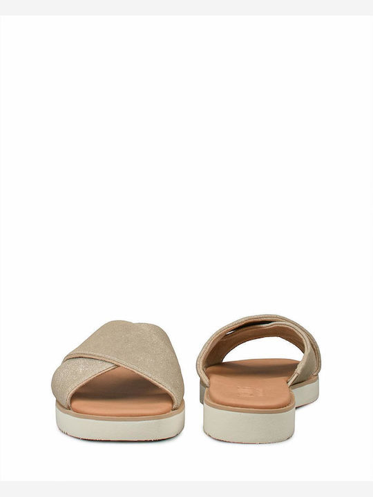 Mae Crossover Leather Women's Flat Sandals in Gold Color