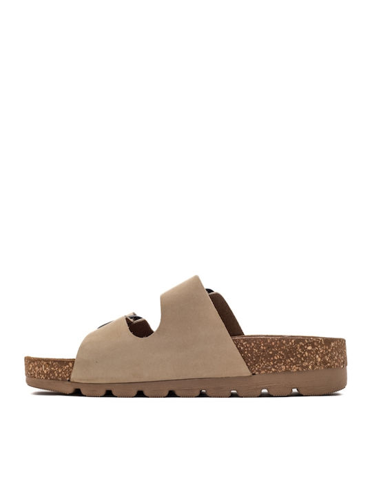 Leather Women's Flat Sandals Anatomic in Beige Color