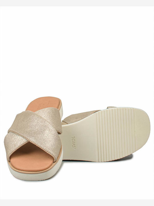 Mae Crossover Leather Women's Flat Sandals in Gold Color