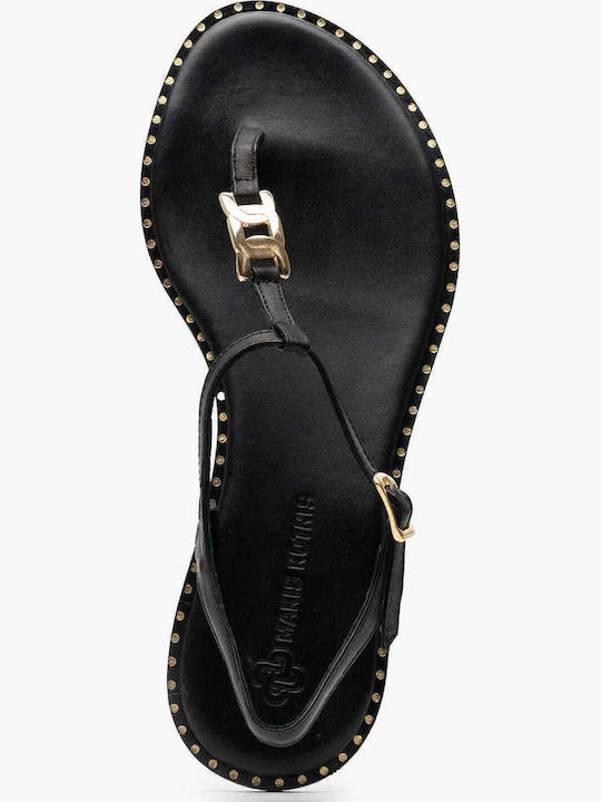Leather Women's Flat Sandals in Black Color