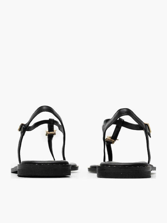 Leather Women's Flat Sandals in Black Color
