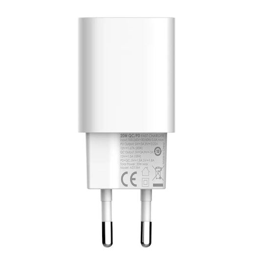 Ldnio с USB-A порт и USB-C порт и кабел USB-C - Lightning 20W Power Delivery Бял (A2318M)
