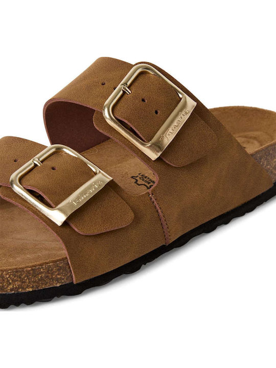 Leather Women's Flat Sandals in Tabac Brown Color