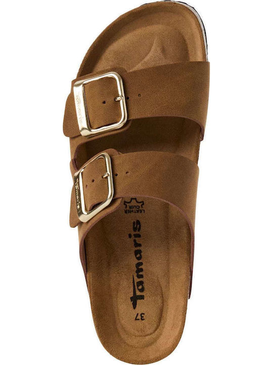 Leather Women's Flat Sandals in Tabac Brown Color