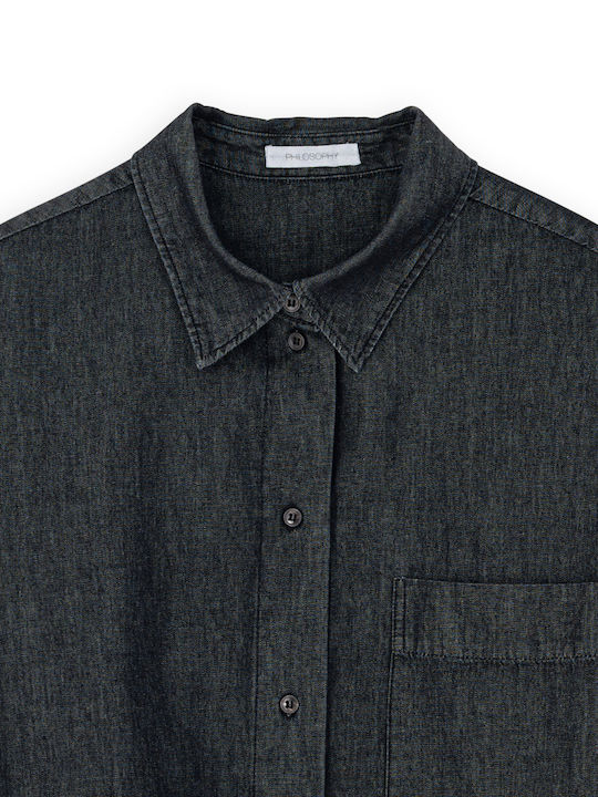 Μακρυμάνικο Γυναικείο Τζιν Πουκάμισο Light Denim, Black