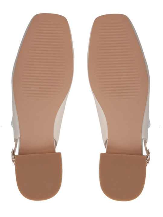 Δερμάτινες Γυναικείες Μπαλαρίνες Slingback Μπεζ