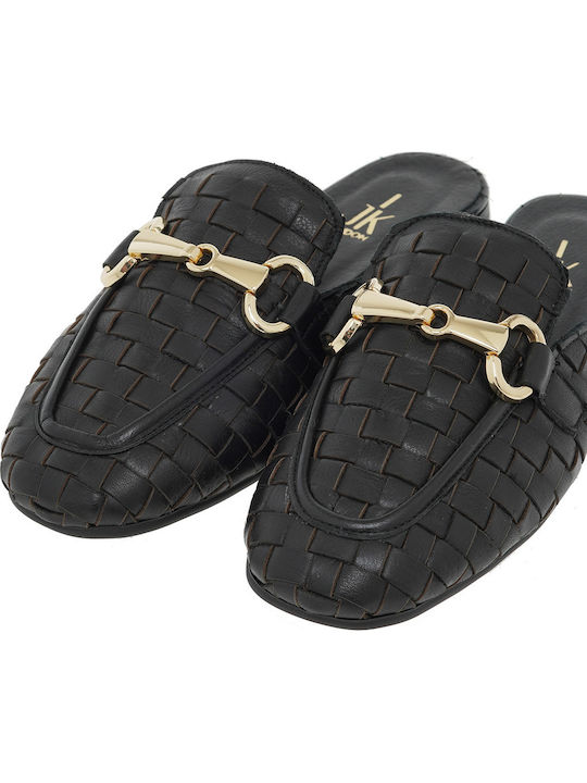 Flat Leather Mules in Black Color