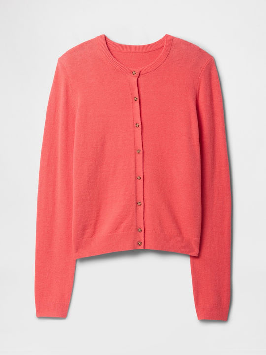 Lange Gestrickte Damen Strickjacke mit Knöpfen Korallenrosa