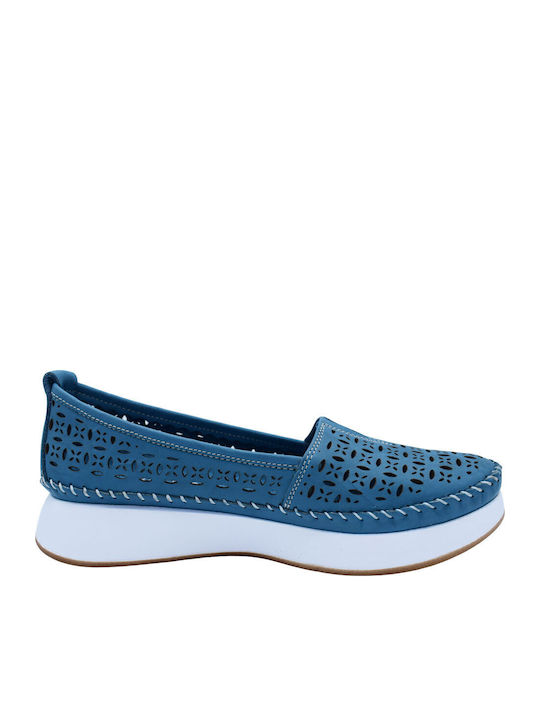 Ανατομικά Γυναικεία Slip-On Δερμάτινα Μπλε