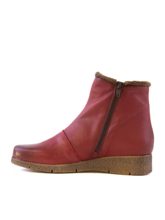 Leather Women's Ankle Boots Platform Burgundy