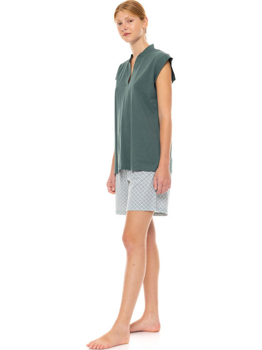 Pink Label Sommer Damen Pyjama-Set Forest Green