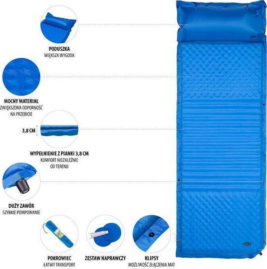Nils Self-Inflating Single Camping Sleeping Mat 190x63cm Thickness 3.8cm in Blue color
