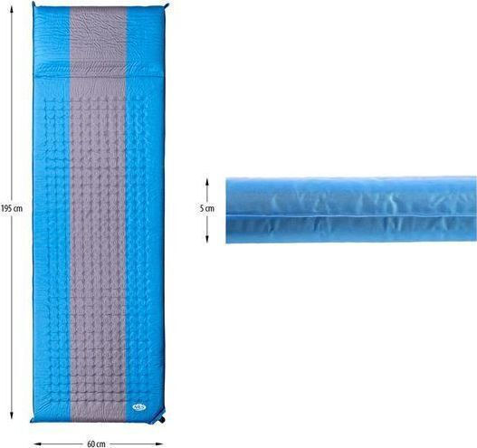 Nils Self-Inflating Single Camping Sleeping Mat 195x60cm Thickness 5cm in Blue color