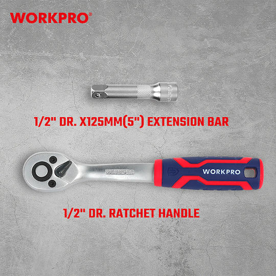 WorkPro Ратчетни и гнездови гарнитури 1\2" 12бр