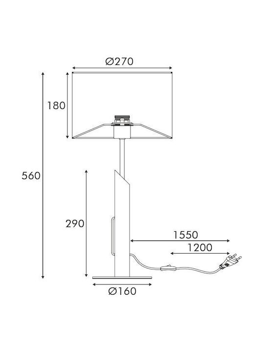 Aca Cliff Metal Table Lamp for Socket E27 with Black Shade and Base