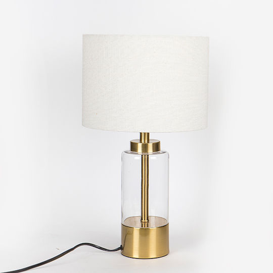 Metal Table Lamp for Socket E27 with Beige Shade and Gold Base