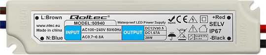 Qoltec LED Power Supply Waterproof IP67 Power 20W with Output Voltage 12V