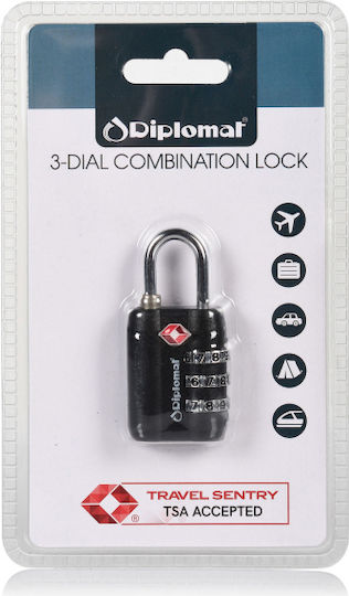 Diplomat ACLOCK3 Padlock Brass Combination Diplomat Black with TSA Certification Black 1pcs