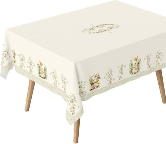 Easter Tablecloth 100% Cotton 140x220cm Club Cotton Yoyo Rabbits Flowers