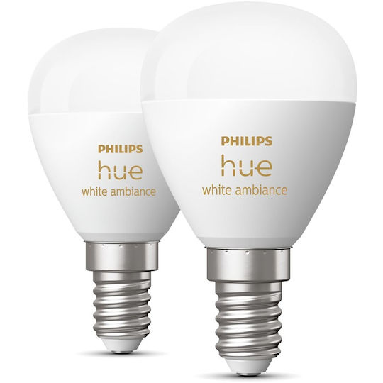 Philips Smart Λάμπες LED 5.1W για Ντουί E14 και Σχήμα P45 Ρυθμιζόμενο Λευκό 470lm Dimmable 2τμχ